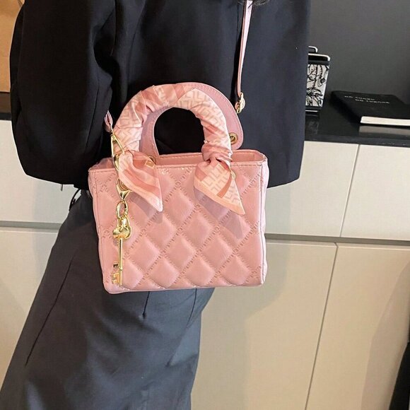 Pink Vintage Women's Diamond Grid Crossbody Handbag - Picture 8 of 10